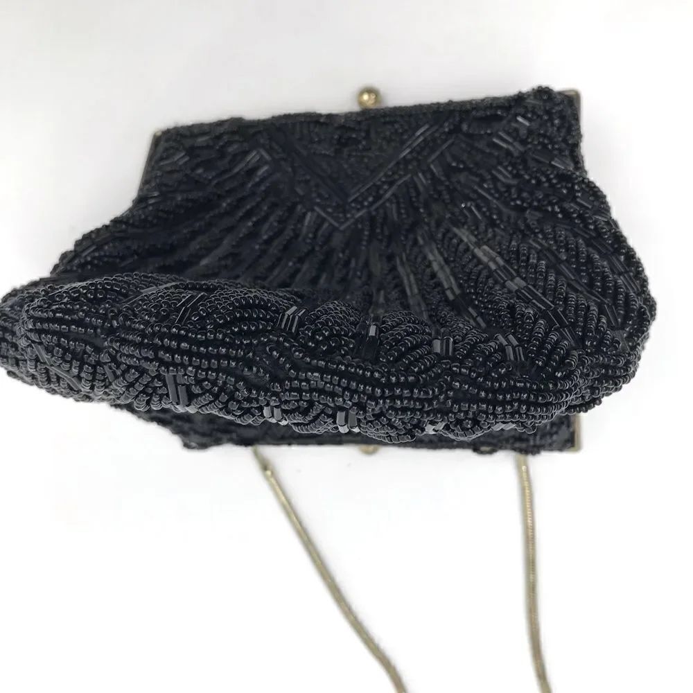 Black Beaded Retro Shell Shaped Mini Shoulder Bag - Picture 5 of 12